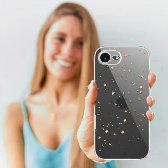 Etui do iPhone 16e, Zimowa Magia, Złote gwiazdki, przeźroczyste (4)
