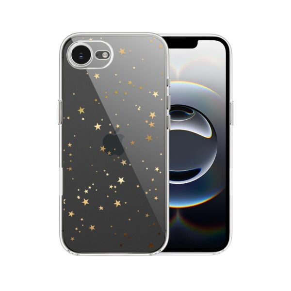 Etui do iPhone 17e, złote gwiazdki, przeźroczyste