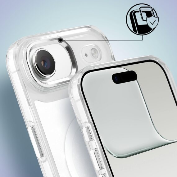 Etui do iPhone 17 Air Super Hybrid Sparkle z MagSafe, błyszczący, twardy brokatowy tył, metalowe ozdoby, przeźroczyste (2)