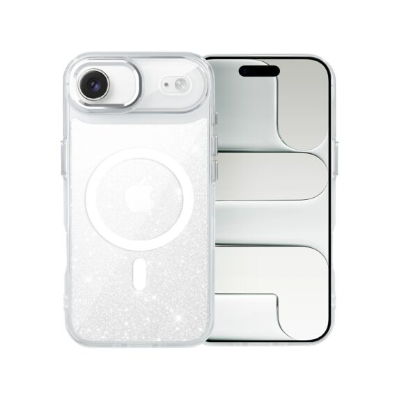 Etui do iPhone 17 Air Super Hybrid Sparkle z MagSafe, błyszczący, twardy brokatowy tył, metalowe ozdoby, przeźroczyste (5)
