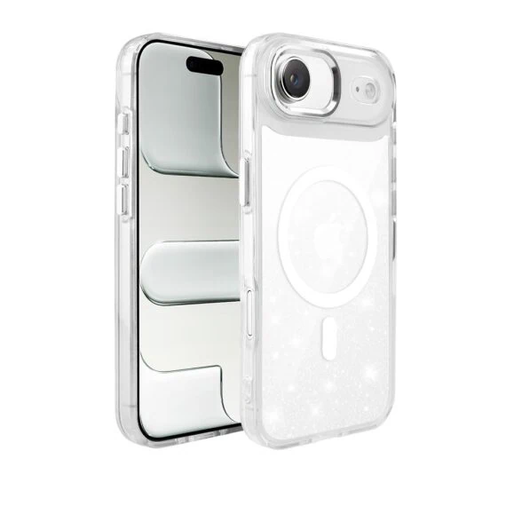 Etui do iPhone 17 Air Super Hybrid Sparkle z MagSafe, błyszczący, twardy brokatowy tył, metalowe ozdoby, przeźroczyste (7)