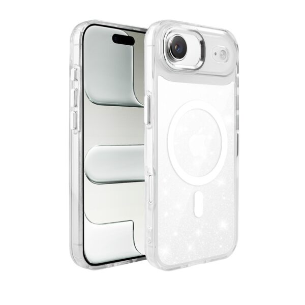 Etui do iPhone Air Super Hybrid Sparkle z MagSafe, błyszczący, twardy brokatowy tył, metalowe ozdoby, przeźroczyste