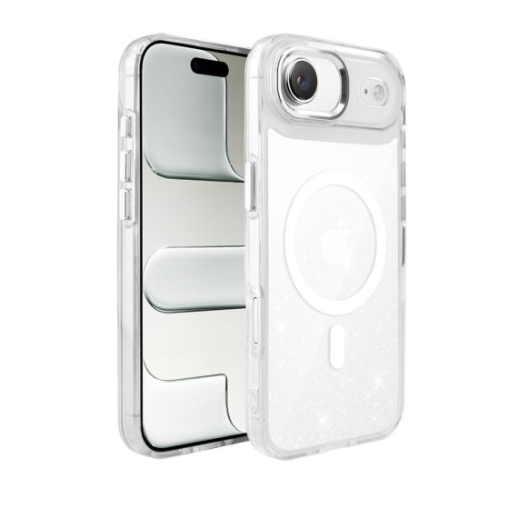 Etui do iPhone 17 Air Super Hybrid Sparkle z MagSafe, błyszczący, twardy brokatowy tył, metalowe ozdoby, przeźroczyste (7)