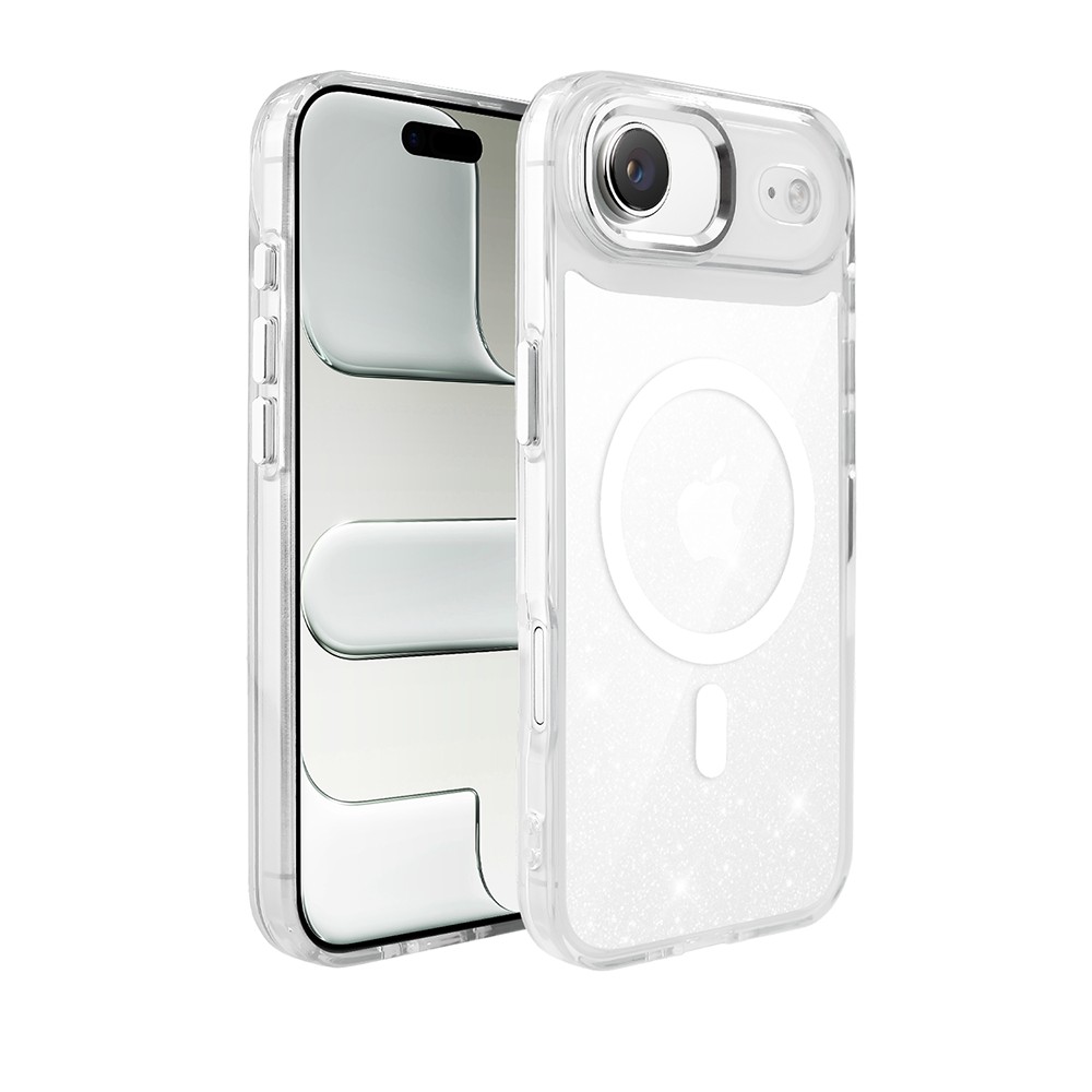 Etui do iPhone Air Super Hybrid Sparkle z MagSafe, błyszczący, twardy brokatowy tył, metalowe ozdoby, przeźroczyste