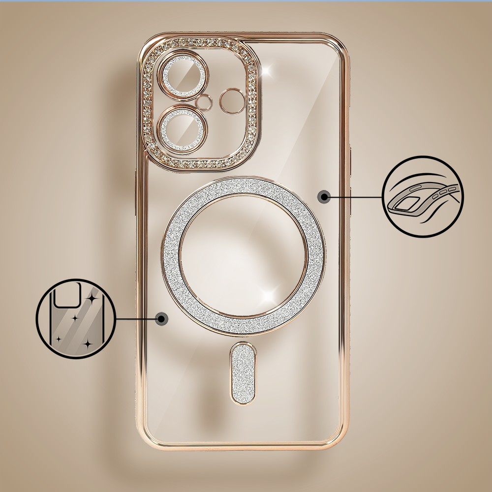 Etui do iPhone 17 Diadem Glow, błyszczące z MagSafe, przeźroczyste, złote (3)