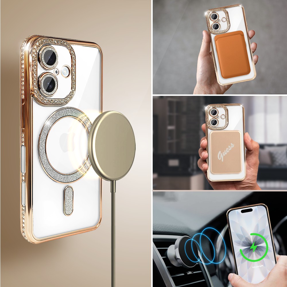 Etui do iPhone 17 Diadem Glow, błyszczące z MagSafe, przeźroczyste, złote (4)