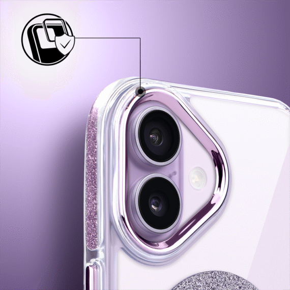 Etui do iPhone 17 Glitter Shine, przeźroczyste, brokatowe z MagSafe, fioletowe (2)