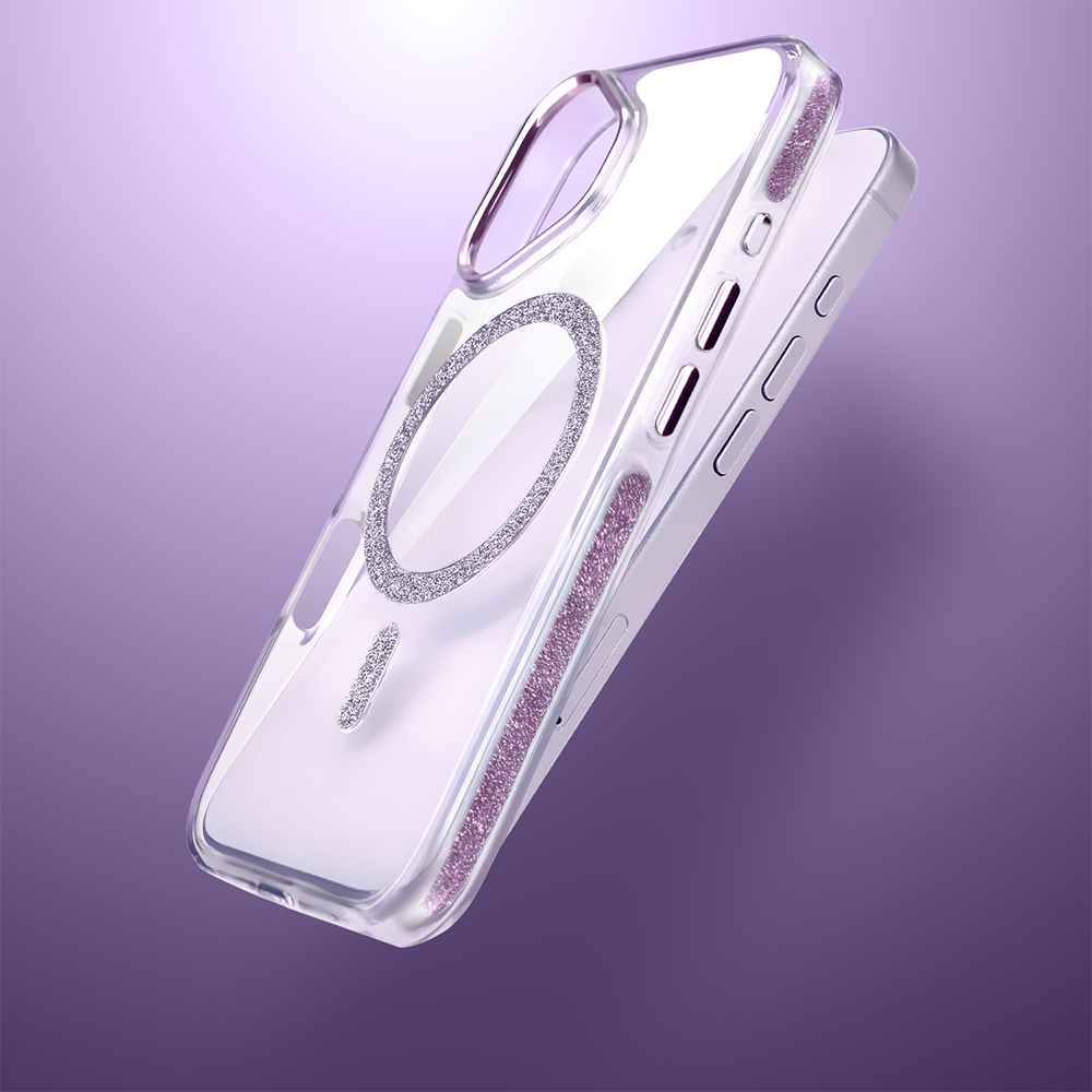 Etui do iPhone 17 Glitter Shine, przeźroczyste, brokatowe z MagSafe, fioletowe (6)