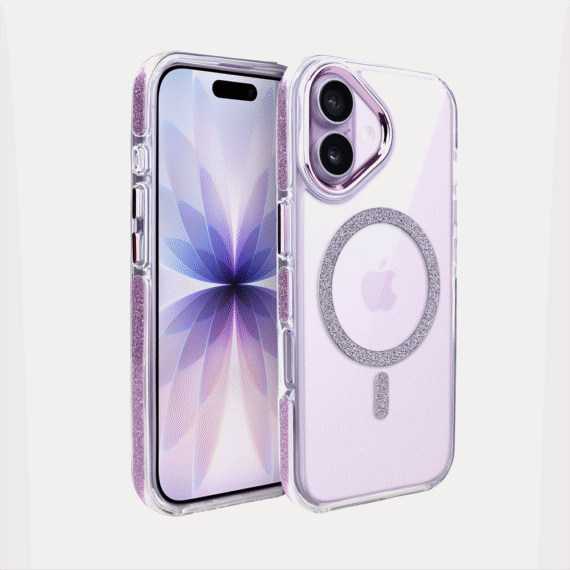 Etui do iPhone 17 Glitter Shine, przeźroczyste, brokatowe z MagSafe, fioletowe (8)