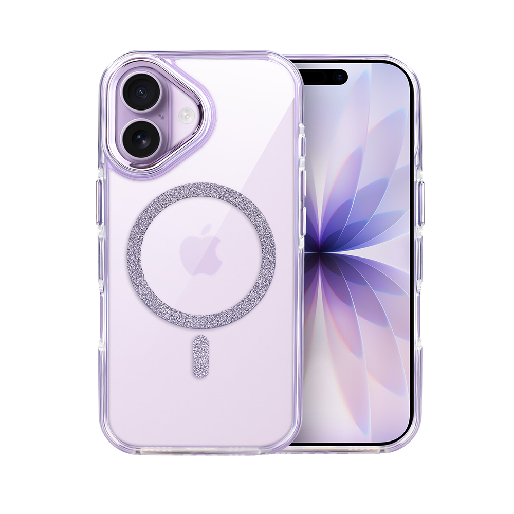 Etui do iPhone 17 Glitter Shine, przeźroczyste, brokatowe z MagSafe, fioletowe (9)