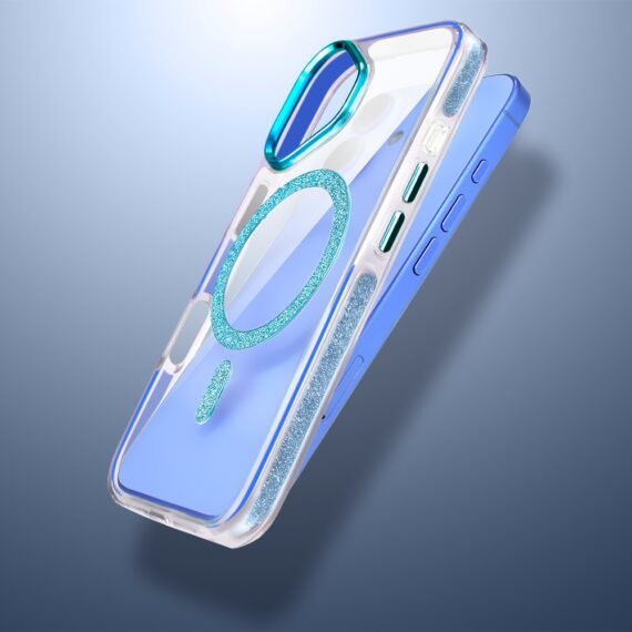Etui do iPhone 17 Glitter Shine, przeźroczyste, brokatowe z MagSafe, niebieskie (5)