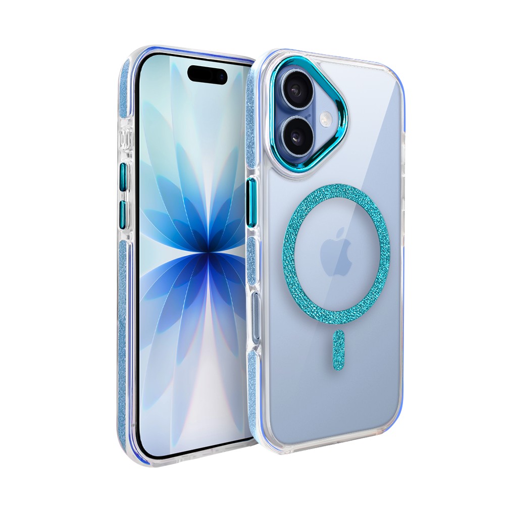 Etui do iPhone 17 Glitter Shine, przeźroczyste, brokatowe z MagSafe, niebieskie