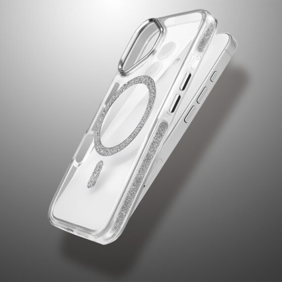 Etui do iPhone 17 Glitter Shine, przeźroczyste, brokatowe z MagSafe, srebrne (5)