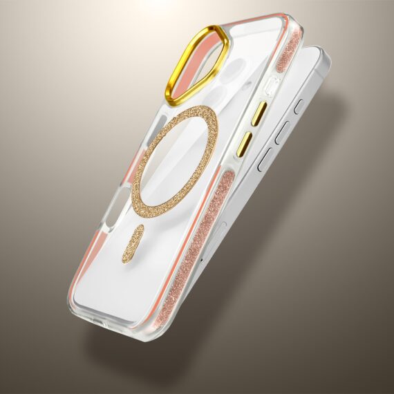 Etui do iPhone 17 Glitter Shine, przeźroczyste, brokatowe z MagSafe, złote (5)