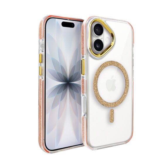 Etui do iPhone 17 Glitter Shine, przeźroczyste, brokatowe z MagSafe, złote (7)
