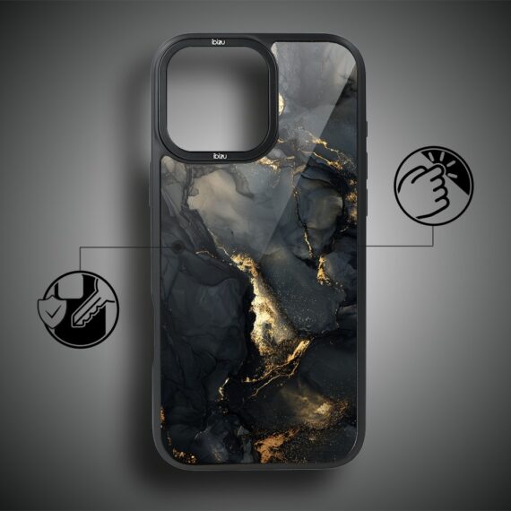 Etui do iPhone 17 IBIZU DropGuard Matt z MagSafe, Ethereal Essence, Czarny diament ze złotem (4)