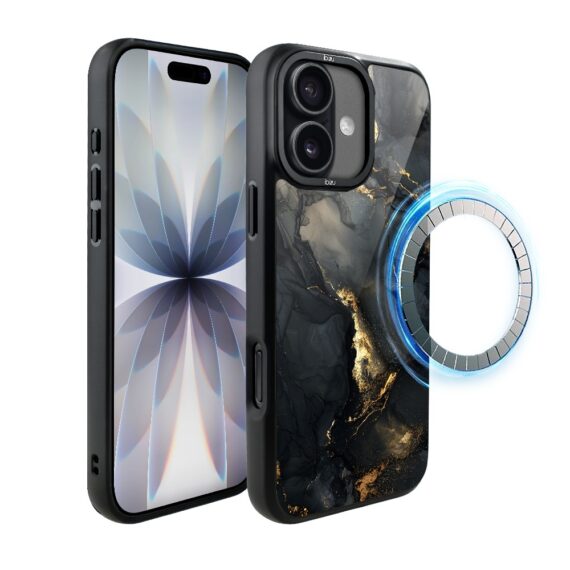 Etui do iPhone 17 IBIZU DropGuard Matt z MagSafe, Ethereal Essence, Czarny diament ze złotem (5)
