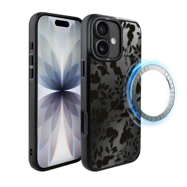 Etui do iPhone 17 IBIZU DropGuard Matt z MagSafe, Midnight, Cienie liści