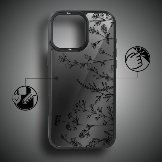 Etui do iPhone 17 IBIZU DropGuard Matt z MagSafe, Midnight, Dotyk kwiatów (4)