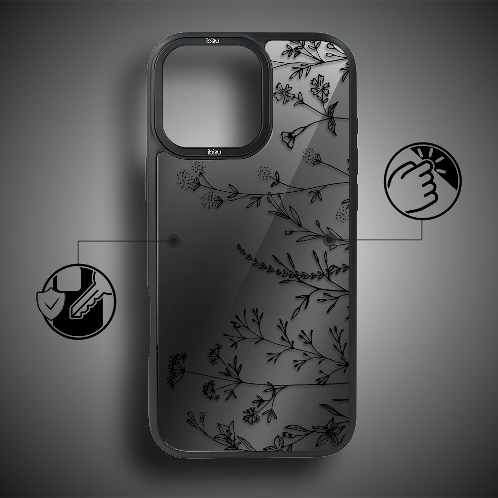 Etui do iPhone 17 IBIZU DropGuard Matt z MagSafe, Midnight, Dotyk kwiatów (4)