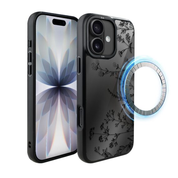 Etui do iPhone 17 IBIZU DropGuard Matt z MagSafe, Midnight, Dotyk kwiatów (5)