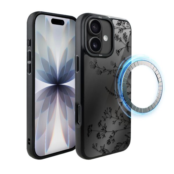 Etui do iPhone 17 IBIZU DropGuard Matt z MagSafe, Midnight, Dotyk kwiatów