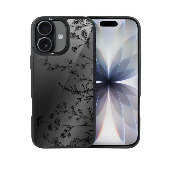 Etui do iPhone 17 IBIZU DropGuard Matt z MagSafe, Midnight, Dotyk kwiatów (6)