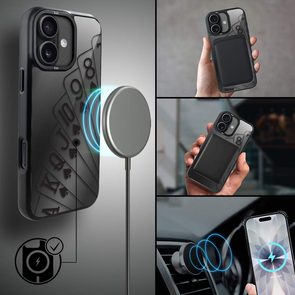 Etui do iPhone 17 IBIZU DropGuard Matt z MagSafe, Midnight, Karty do gry (3)