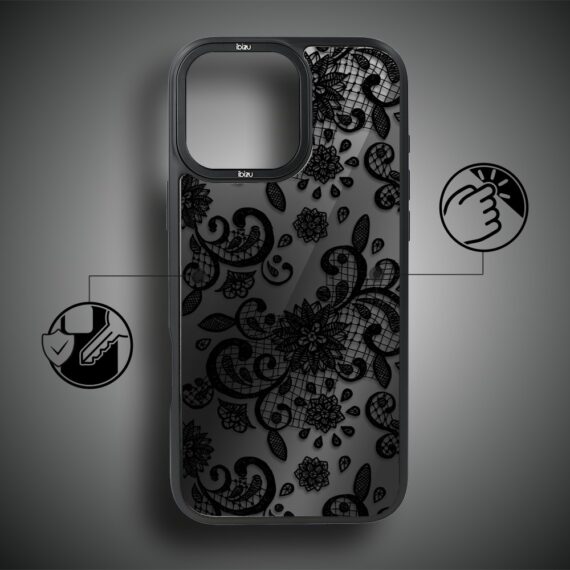 Etui do iPhone 17 IBIZU DropGuard Matt z MagSafe, Midnight, Koronkowa czerń (4)