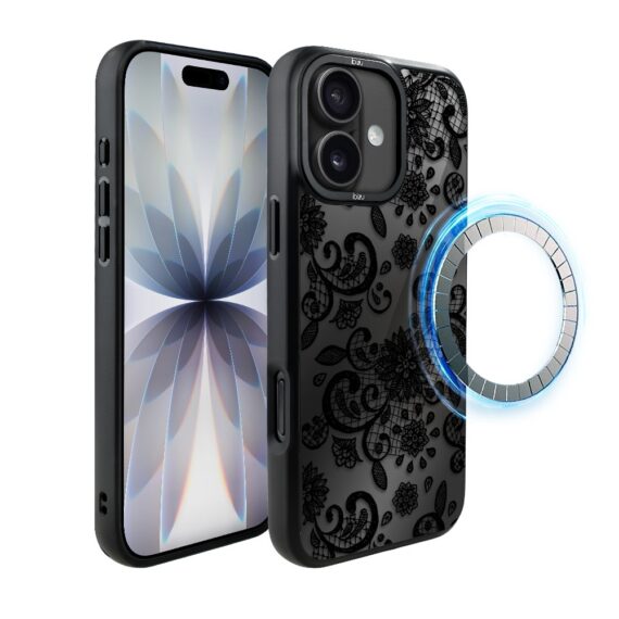 Etui do iPhone 17 IBIZU DropGuard Matt z MagSafe, Midnight, Koronkowa czerń (5)