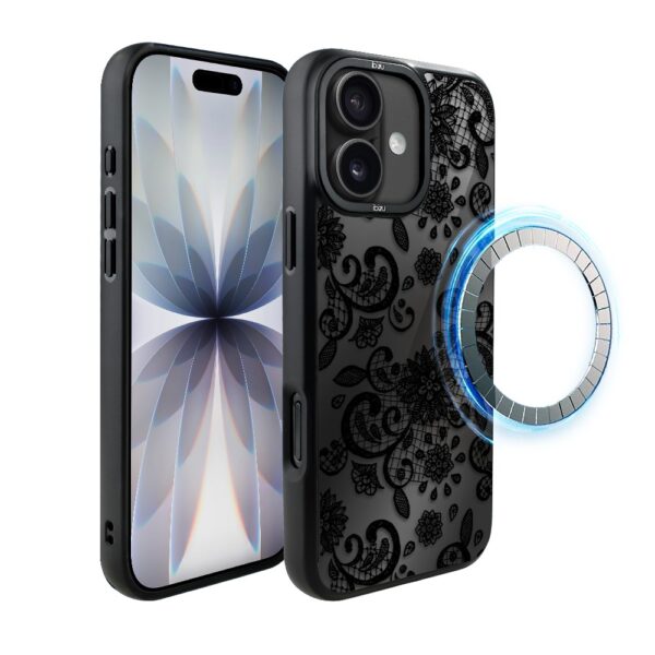 Etui do iPhone 17 IBIZU DropGuard Matt z MagSafe, Midnight, Koronkowa czerń (5)