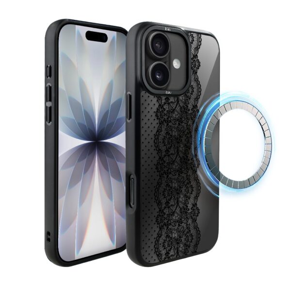 Etui do iPhone 17 IBIZU DropGuard Matt z MagSafe, Midnight, Ornamentowa koronka