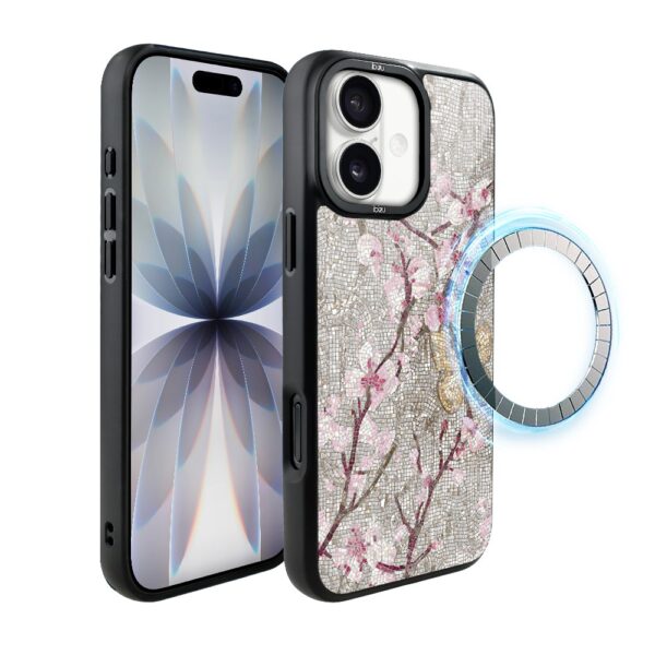 Etui do iPhone 17 IBIZU DropGuard Matt z MagSafe, Modern Classics, Mozaika kwitnącej wiśni