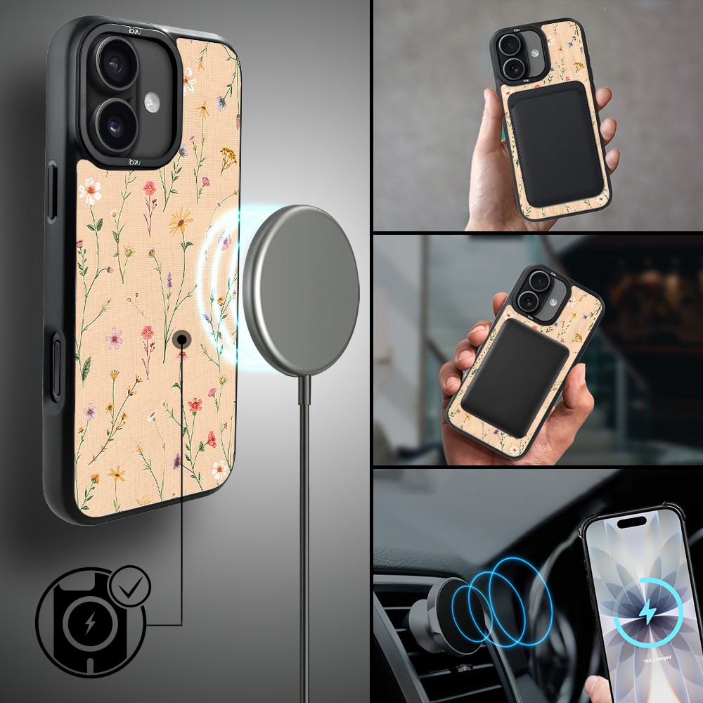 Etui do iPhone 17 IBIZU DropGuard Matt z MagSafe, Pastel Bloom, Koralowa Łąka (3)