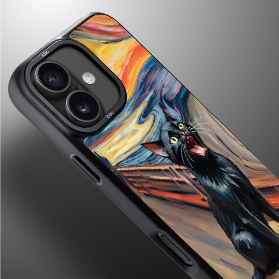 Etui do iPhone 17 IBIZU DropGuard Matt z MagSafe, Rene Magritte, Edvard Munch, krzyk kota (2)