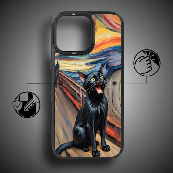 Etui do iPhone 17 IBIZU DropGuard Matt z MagSafe, Rene Magritte, Edvard Munch, krzyk kota (4)
