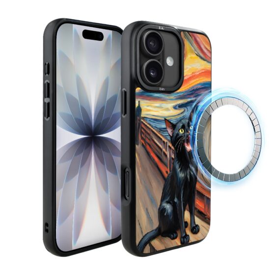 Etui do iPhone 17 IBIZU DropGuard Matt z MagSafe, Rene Magritte, Edvard Munch, krzyk kota (5)