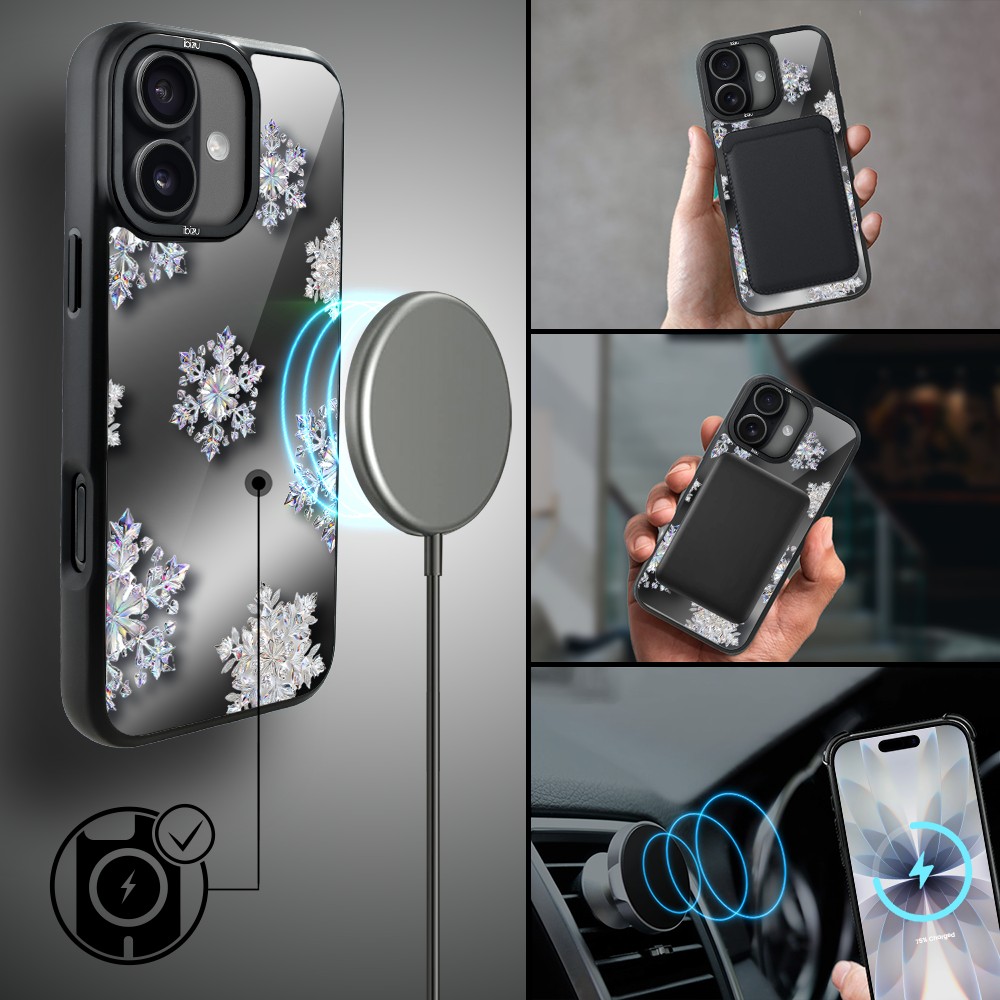 Etui do iPhone 17 IBIZU DropGuard Matt z MagSafe, Zimowa magia, Królewskie płatki śniegu ip 17-4