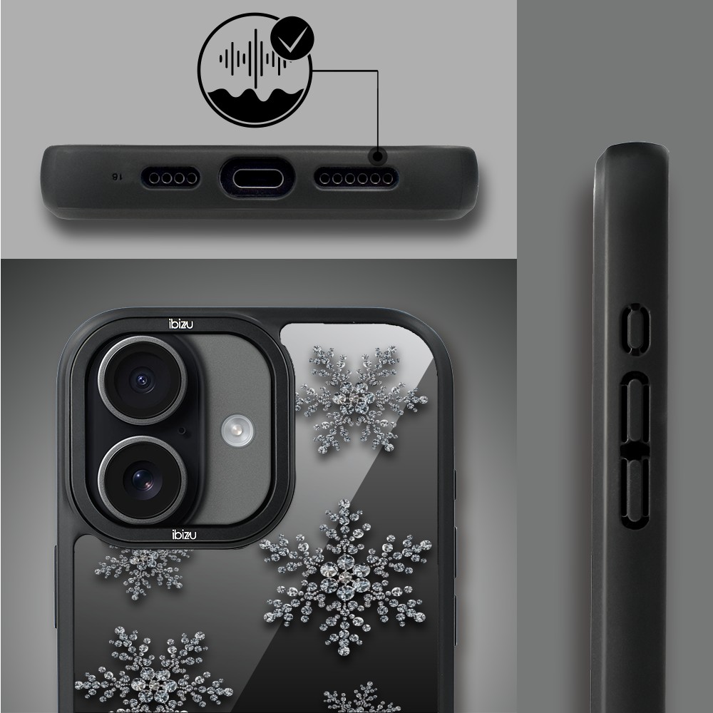 Etui do iPhone 17 IBIZU DropGuard Matt z MagSafe, Zimowa magia, Płatki śniegu na czarnym lustrze ip 17-1
