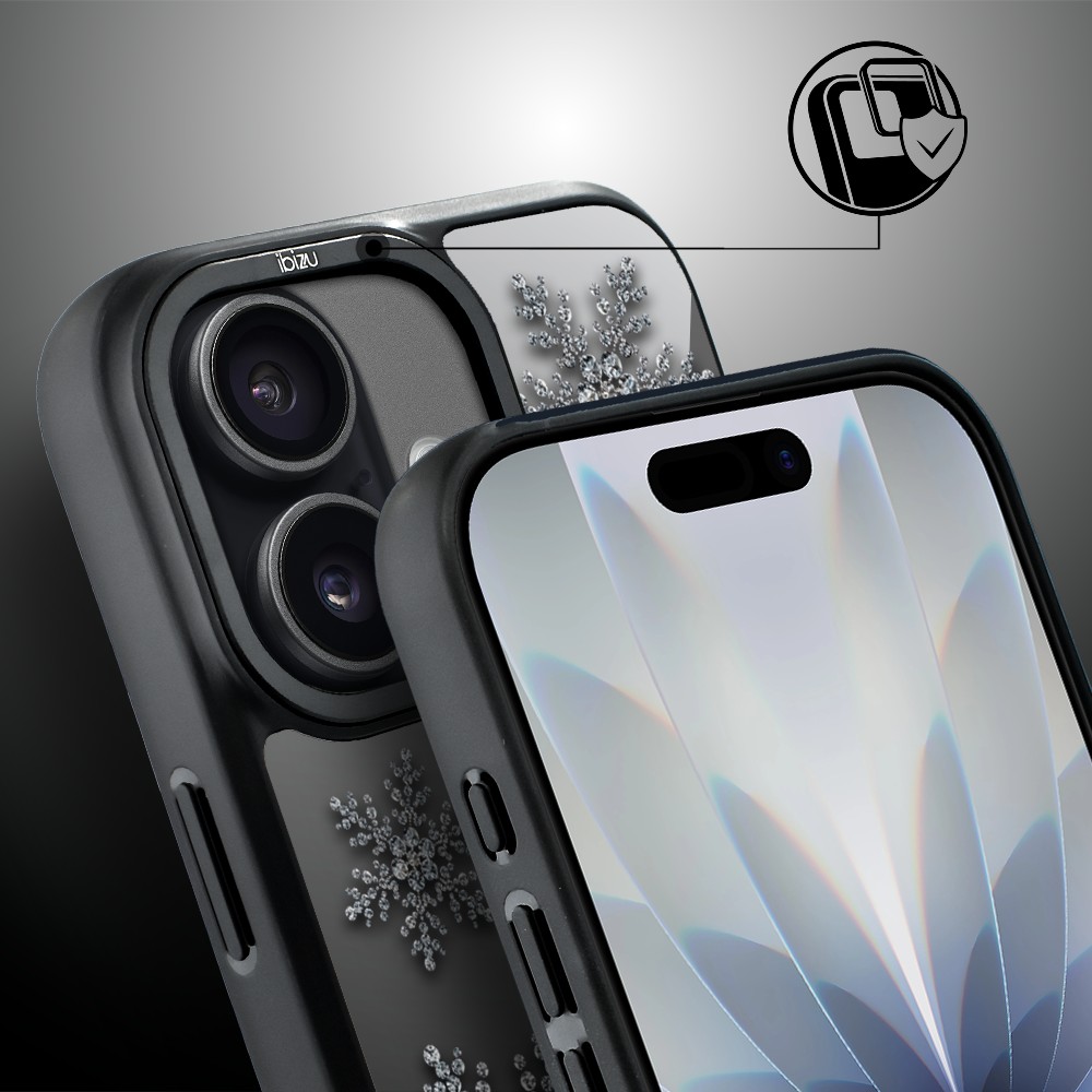 Etui do iPhone 17 IBIZU DropGuard Matt z MagSafe, Zimowa magia, Płatki śniegu na czarnym lustrze ip 17-2