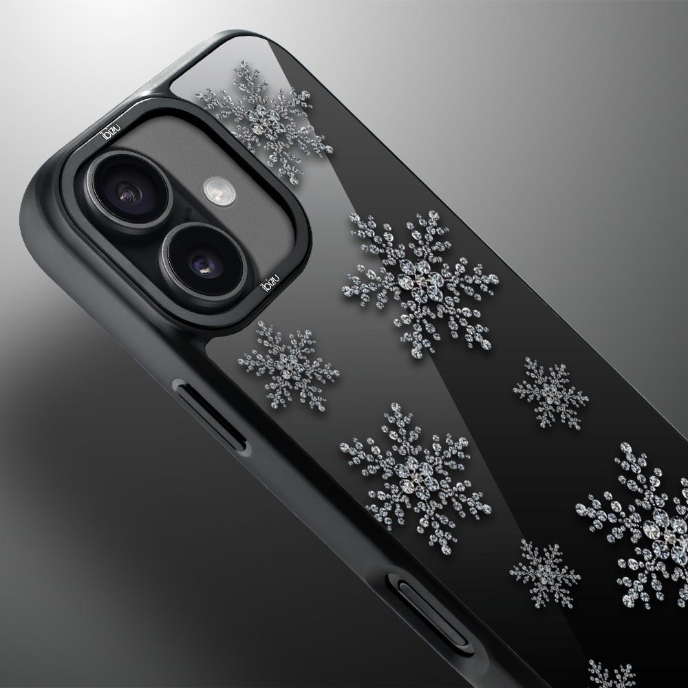 Etui do iPhone 17 IBIZU DropGuard Matt z MagSafe, Zimowa magia, Płatki śniegu na czarnym lustrze ip 17-3