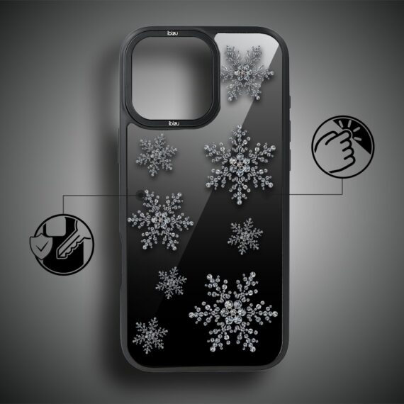 Etui do iPhone 17 IBIZU DropGuard Matt z MagSafe, Zimowa magia, Płatki śniegu na czarnym lustrze ip 17-5