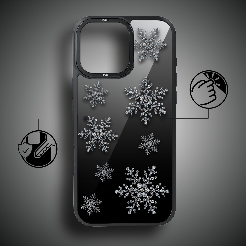 Etui do iPhone 17 IBIZU DropGuard Matt z MagSafe, Zimowa magia, Płatki śniegu na czarnym lustrze ip 17-5