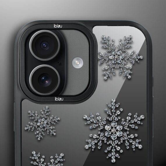 Etui do iPhone 17 IBIZU DropGuard Matt z MagSafe, Zimowa magia, Płatki śniegu na czarnym lustrze ip 17
