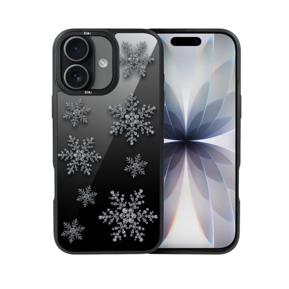 Etui do iPhone 17 IBIZU DropGuard Matt z MagSafe, Zimowa magia, Płatki śniegu na czarnym lustrze ip 17-7
