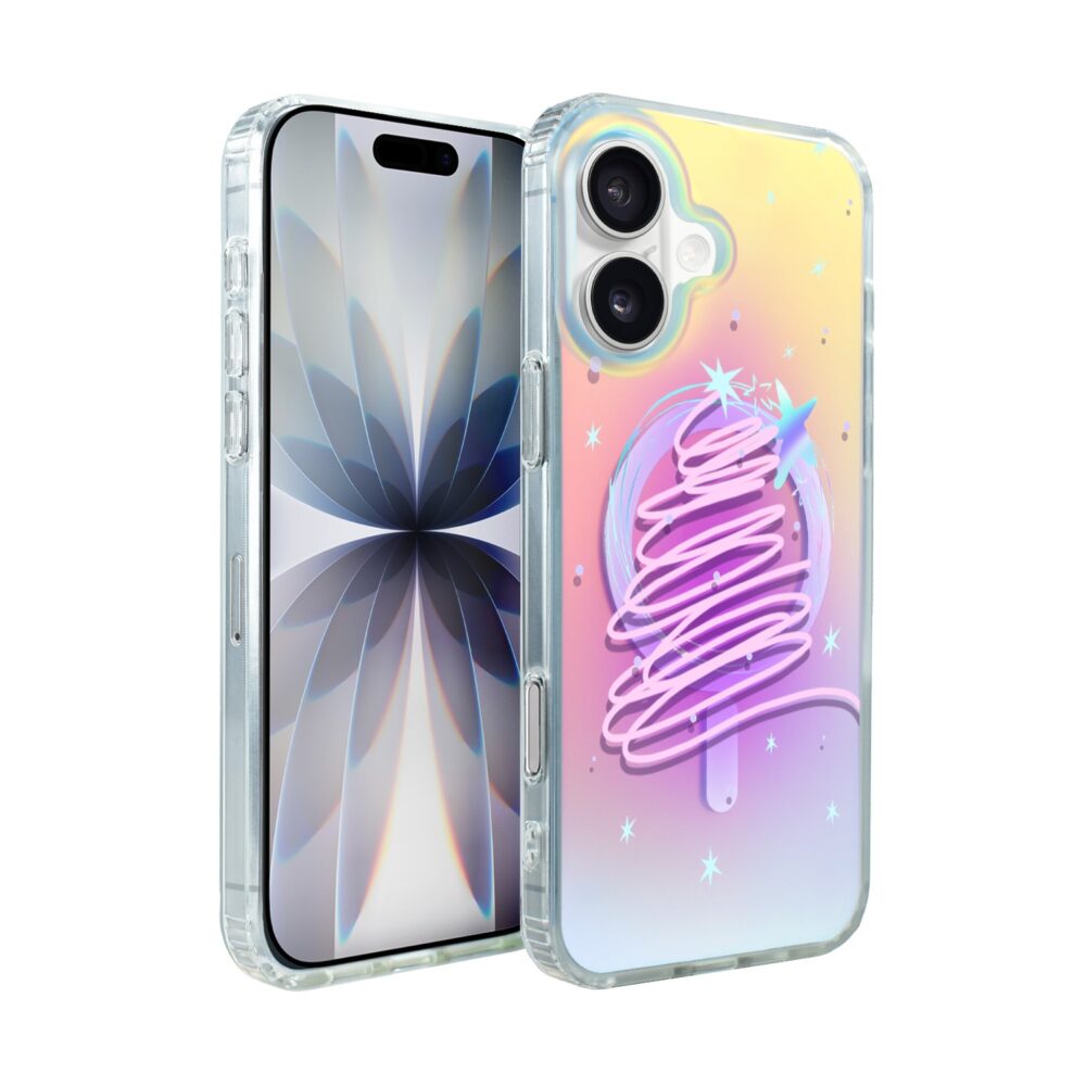 Etui do iPhone 17, MagSafe Christmas, neonowa choinka, zmieniające kolor 16 biały