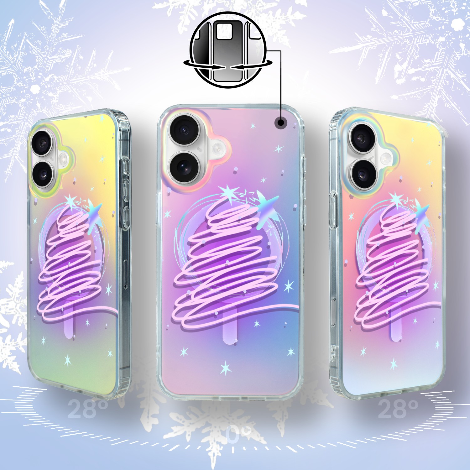 Etui do iPhone 17, MagSafe Christmas, neonowa choinka, zmieniające kolor 16 biały-2