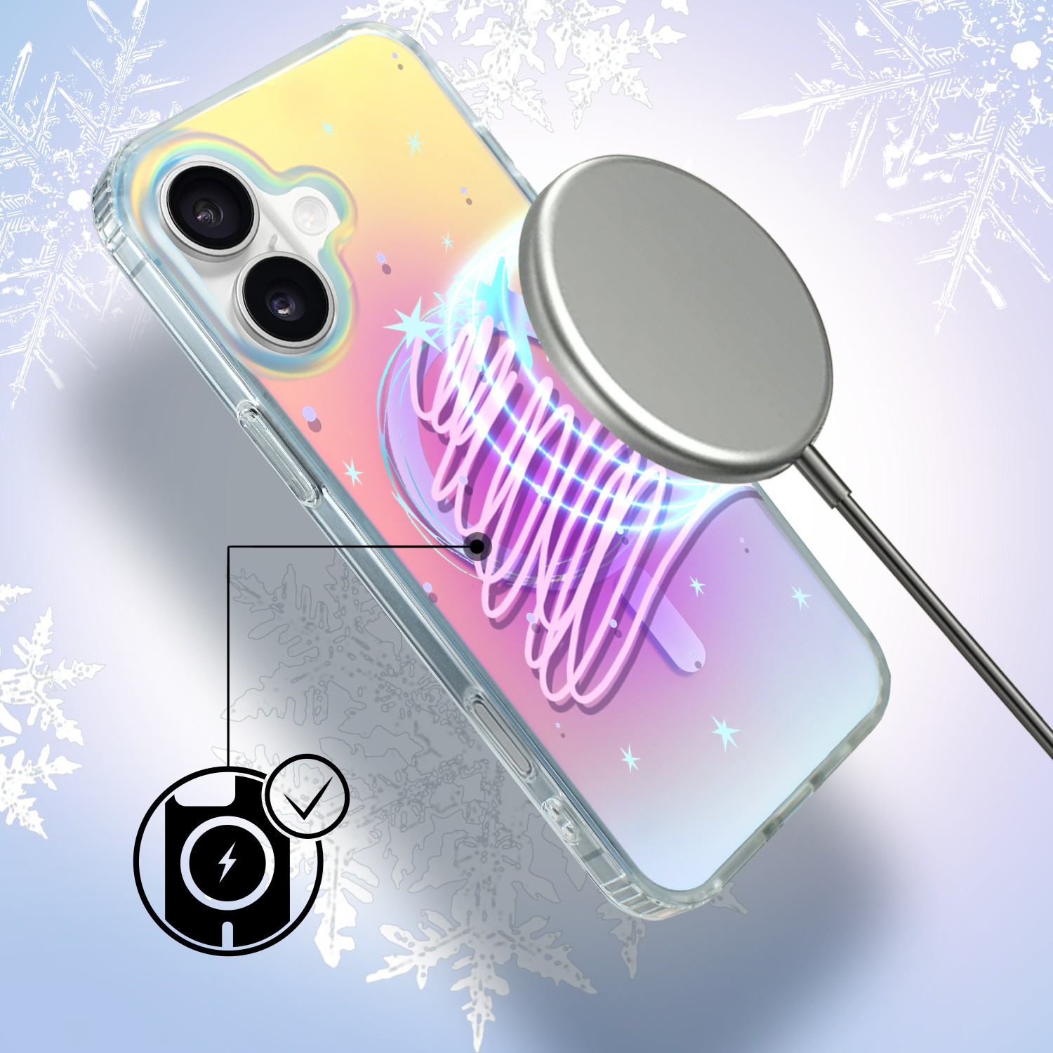 Etui do iPhone 17, MagSafe Christmas, neonowa choinka, zmieniające kolor 16 biały-4