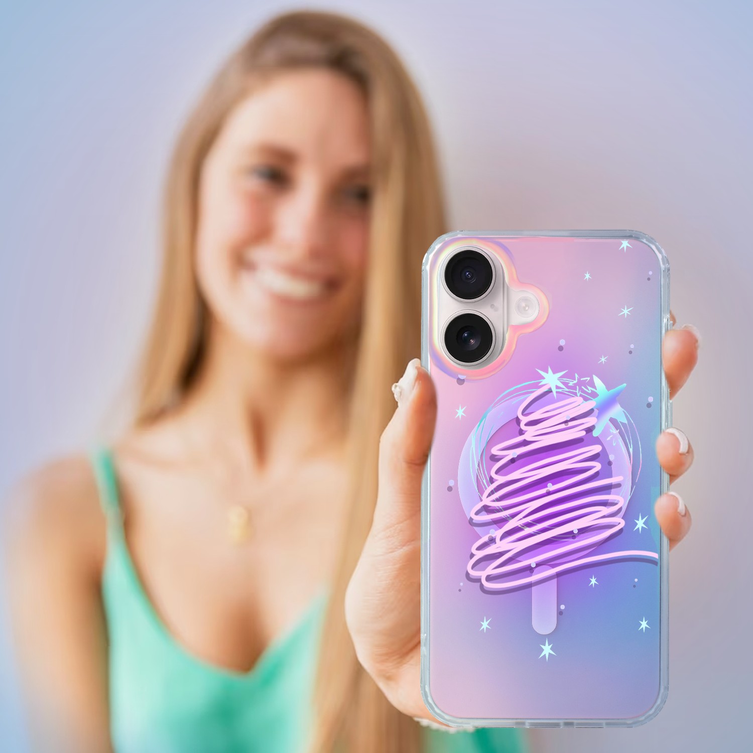 Etui do iPhone 17, MagSafe Christmas, neonowa choinka, zmieniające kolor 16 biały-5