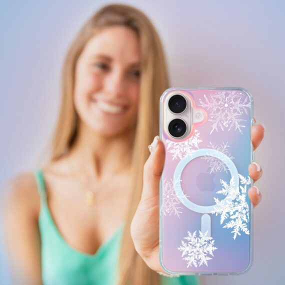 Etui do iPhone 17, MagSafe Christmas, płatki śniegu, zmieniające kolor 16 biały-5